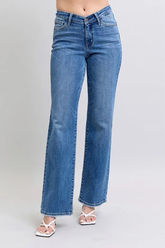 Full Size High Waist V-Front Vintage Wash Straight Jeans Plus Size