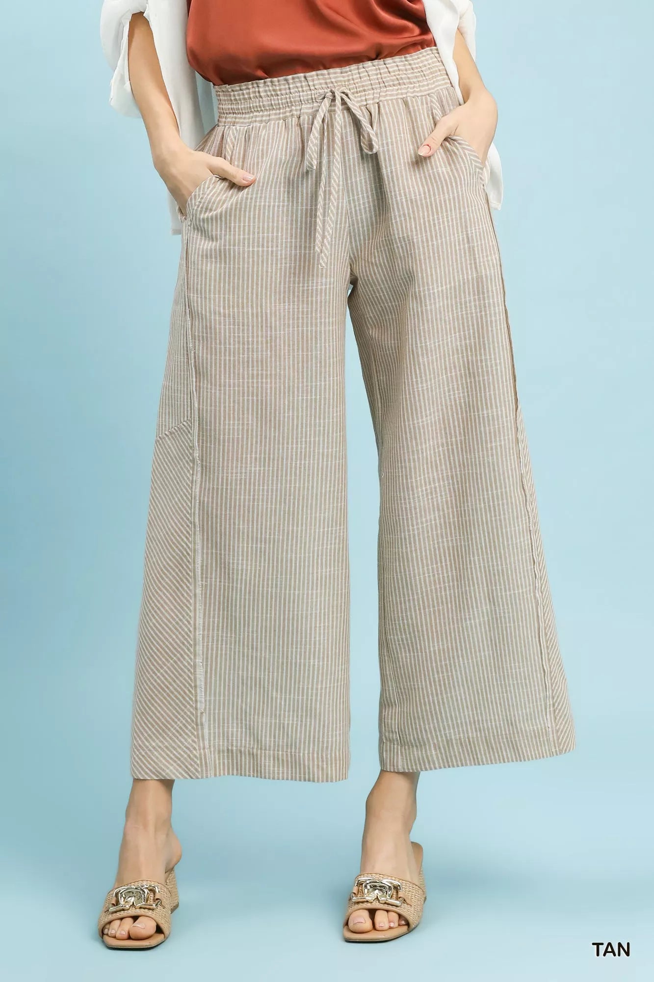 Linen Blend Striped Wide Leg Pants