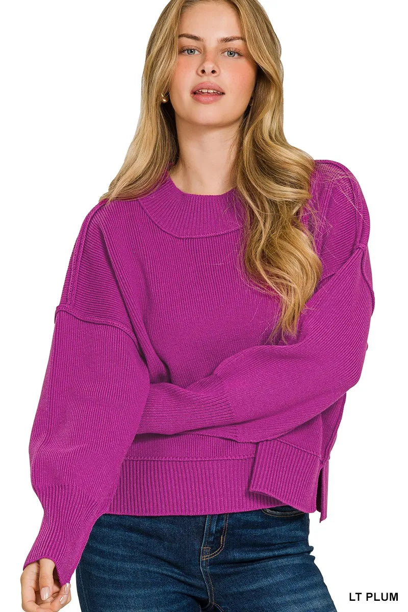 Wide Neck Band Drop Shoulder Sweater
