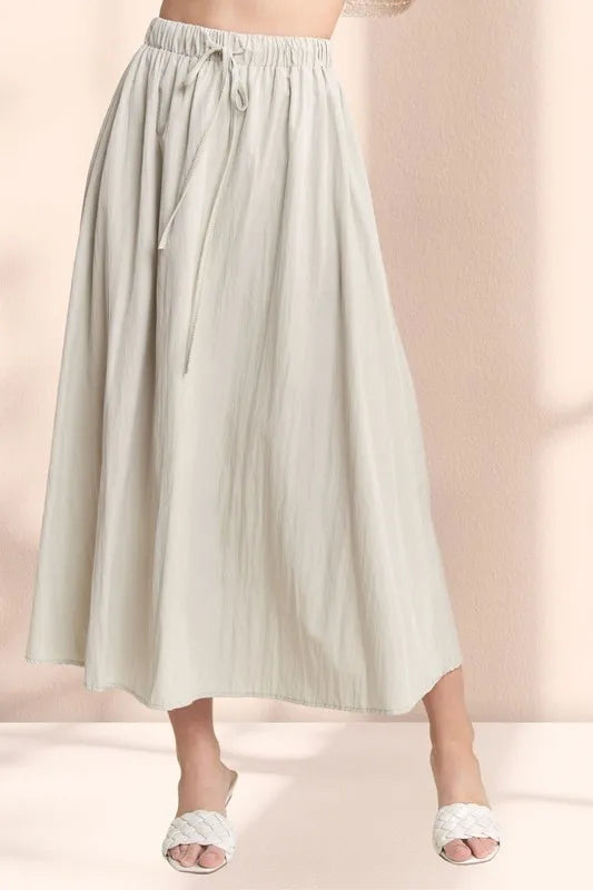 Drawstring Waist Crinkle Maxi Skirt