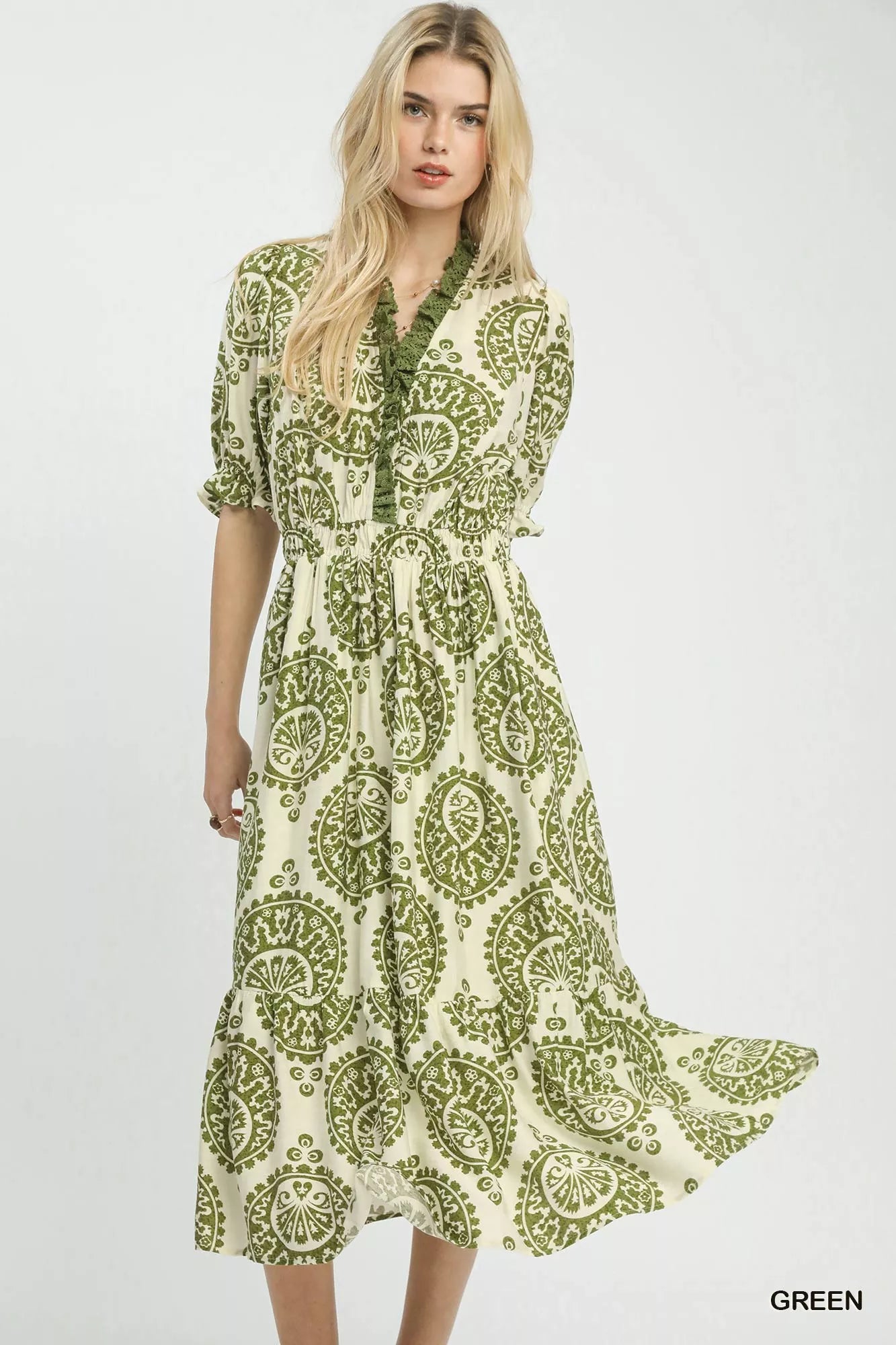 Paisley Smocked Waist Midi Dress