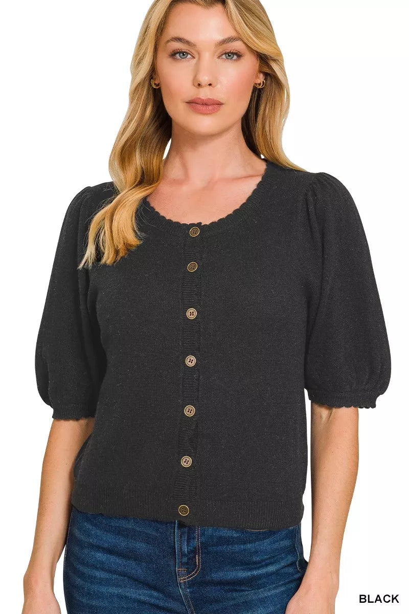 Puff Sleeve Wool Sweater Cardigan