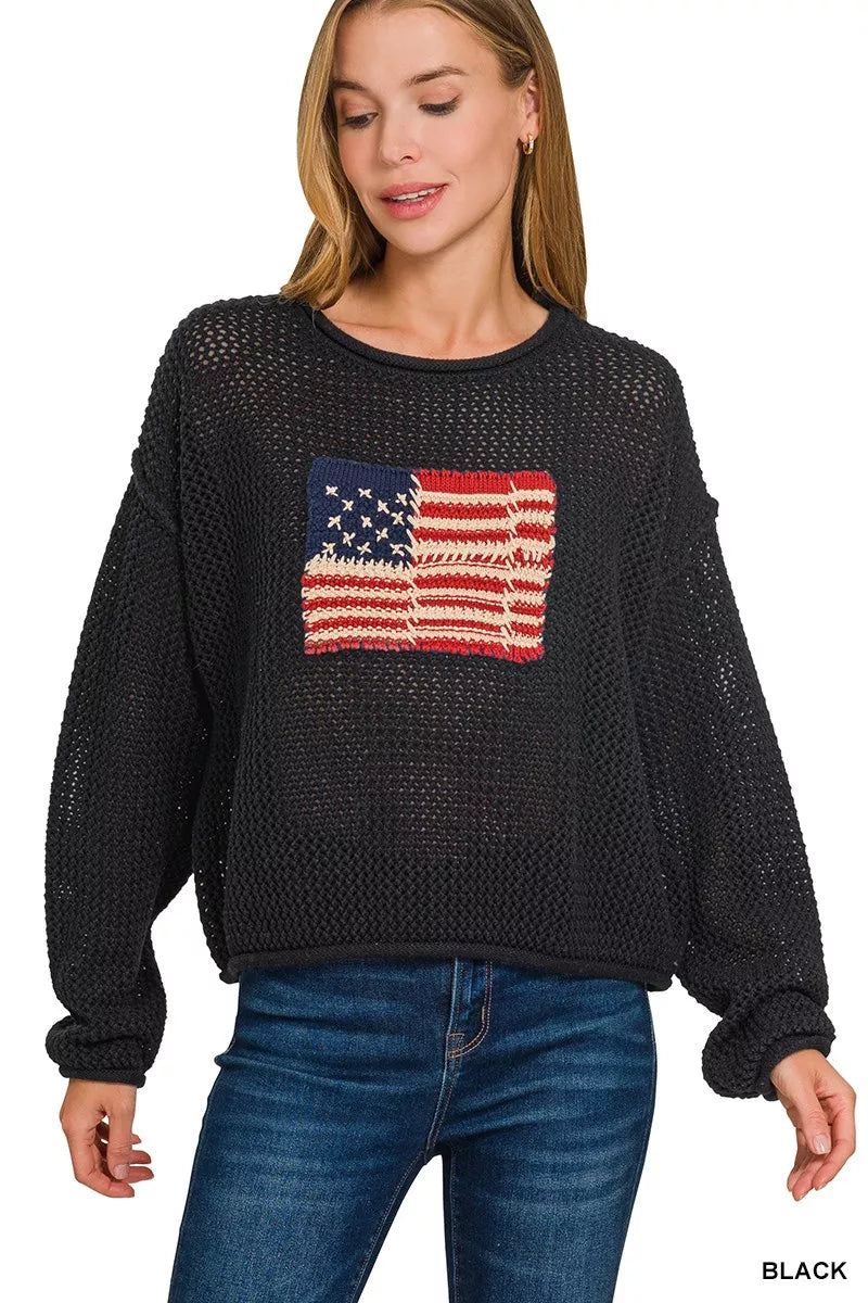 American Flag Crew Neck Sweater