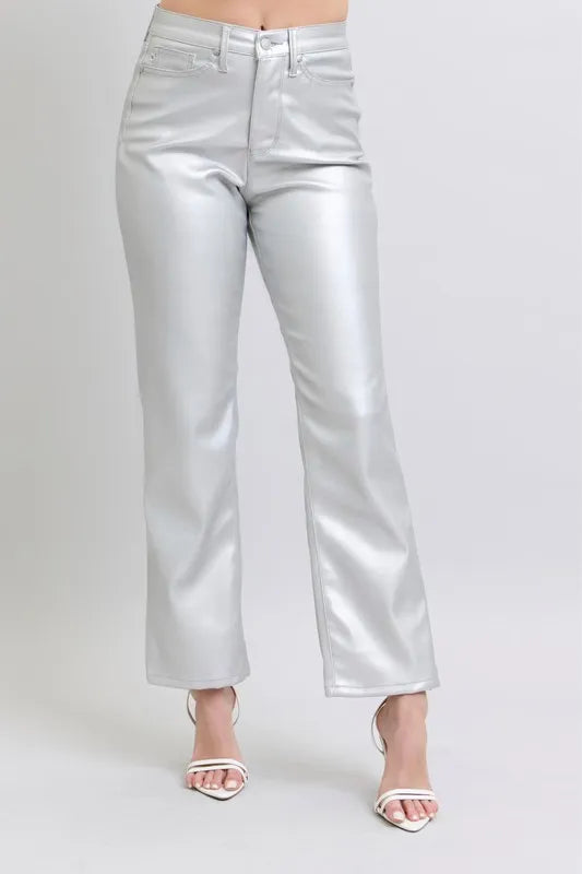 Full Size High Waist Silver Faux Leather Pants Plus Size