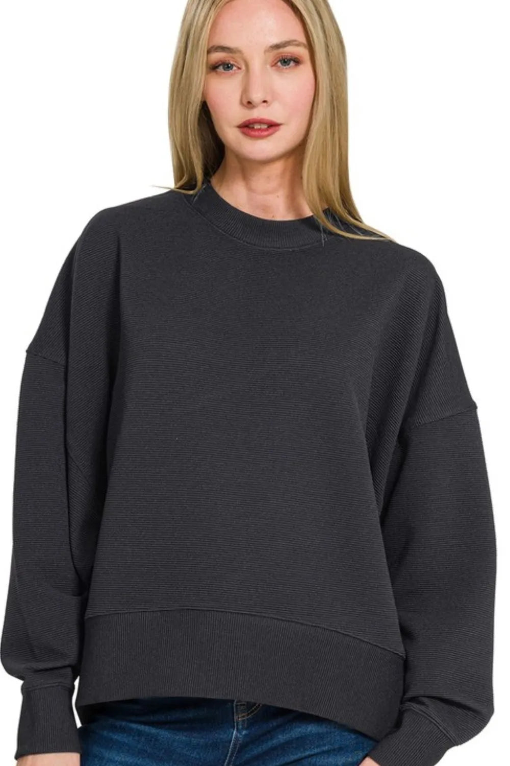 Ribbed Balloon Sleeve Sweatshirt