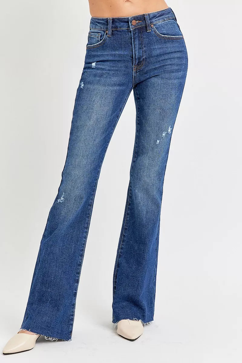 Full Size Distressed Mid Rise Flare Jeans Plus Size