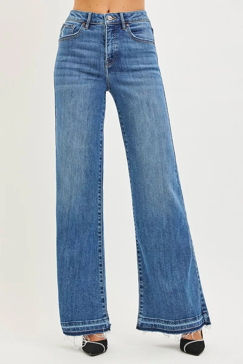 High Rise Wide Leg Jeans With Released Hem