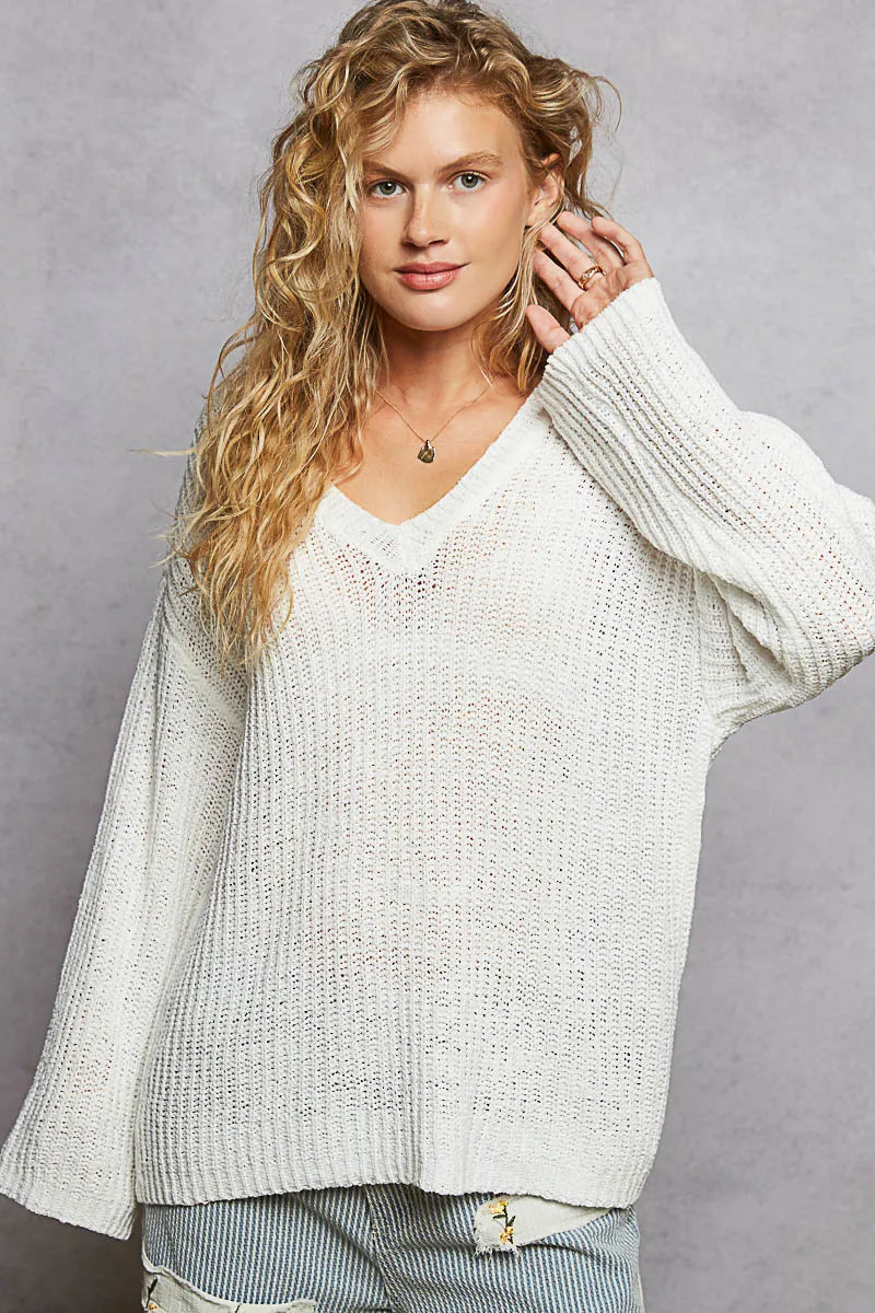 Oversized V-Neck Knit Top