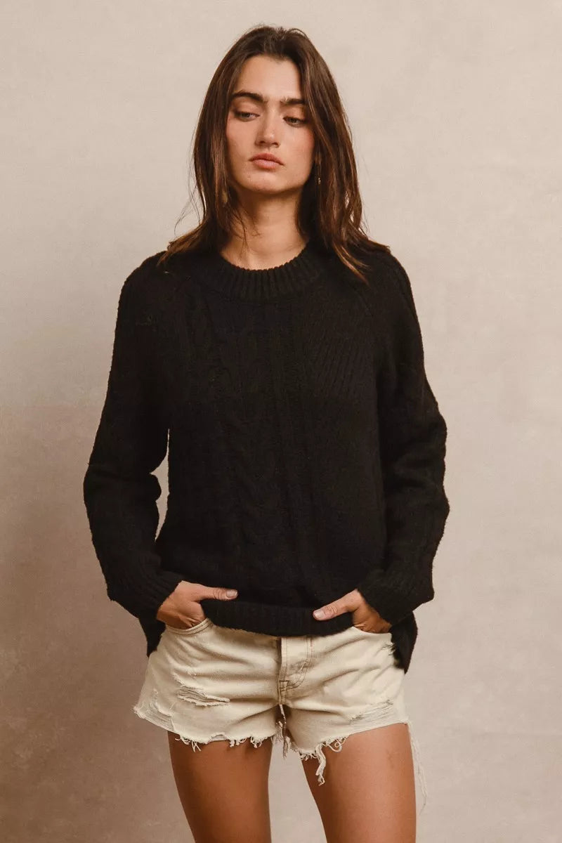 Twist Knitted Open Shoulder Sweater