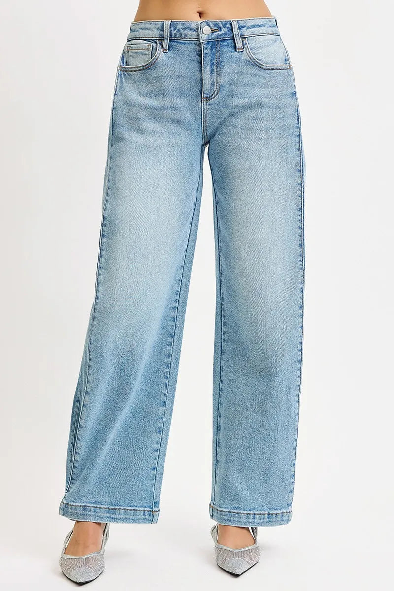 Mid Rise Wide Barrel Transferable Leg Snap Jeans