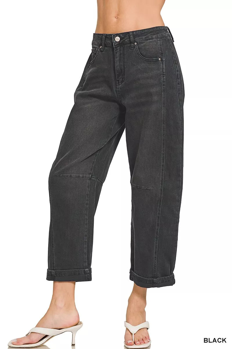 High Rise Barrel-Leg Cropped Jeans