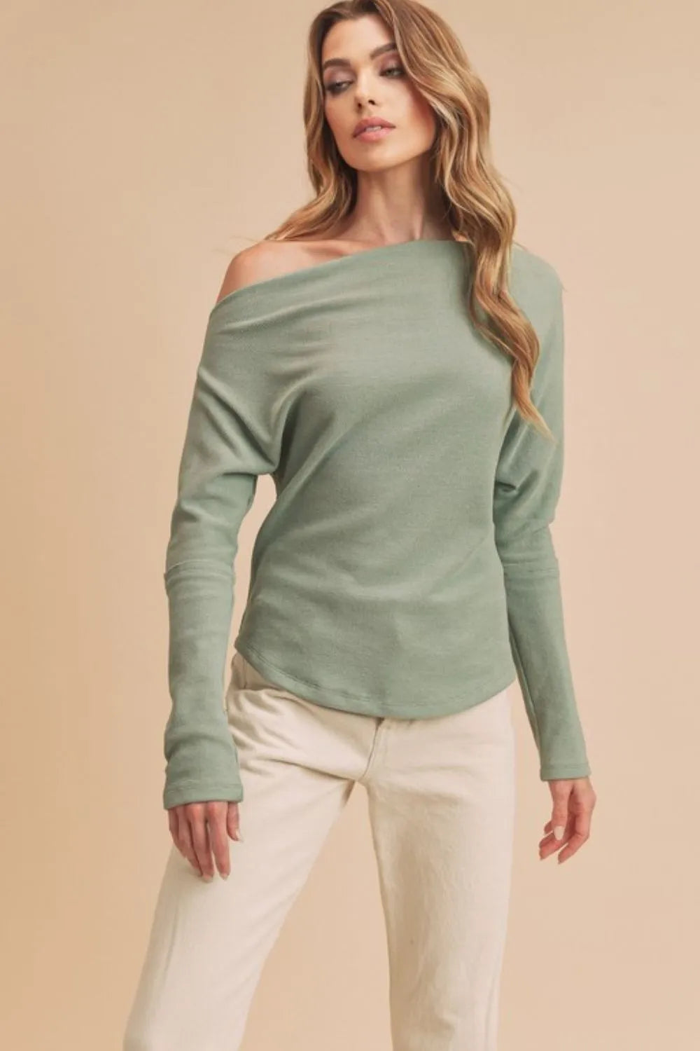 One Shoulder Long Sleeve Knit Top