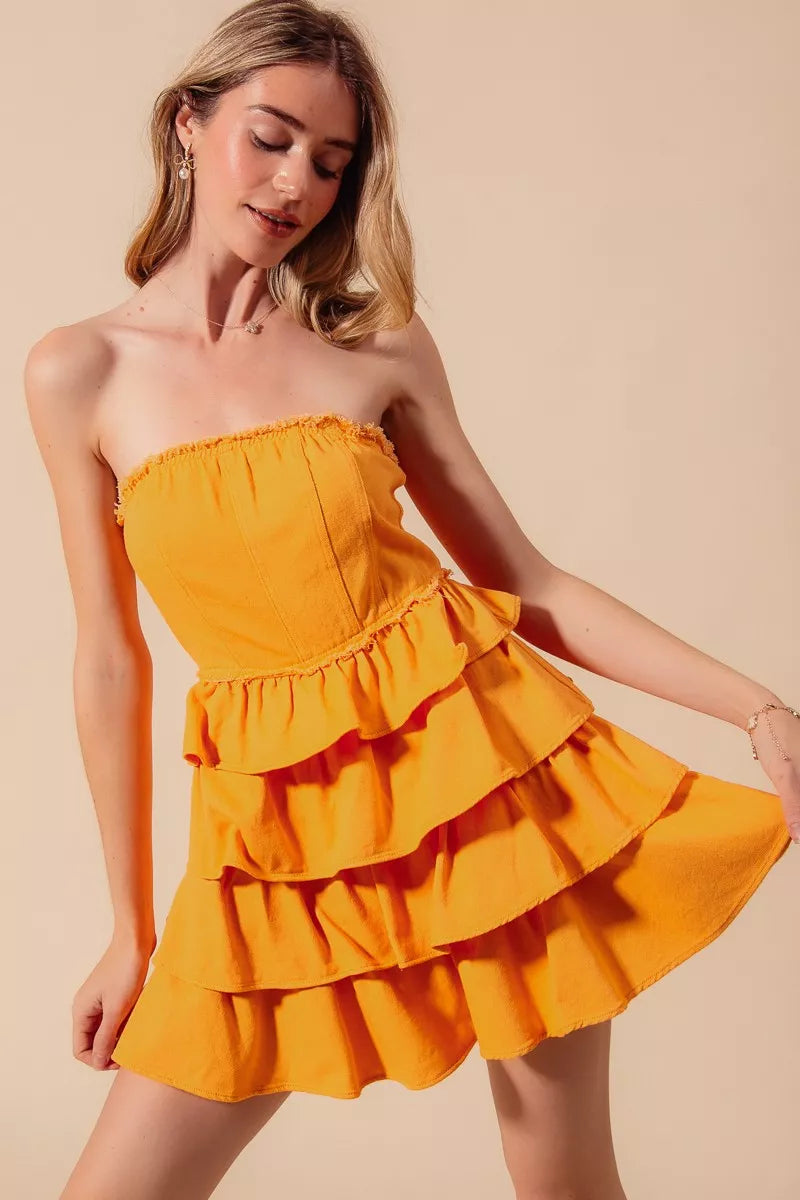 Strapless Ruffle Layered Game Day Cheer Up Dress
