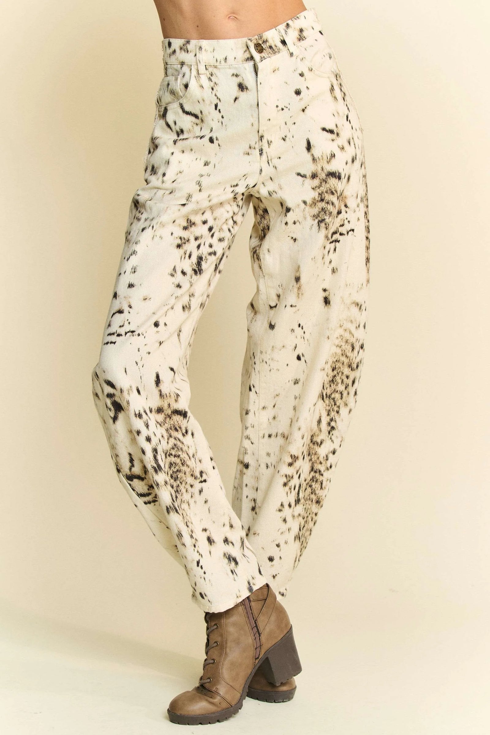 Abstract Tie Dye Dot Lace Detail Barrel Pants