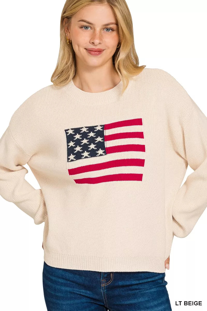 American Flag Crew Neck Sweater