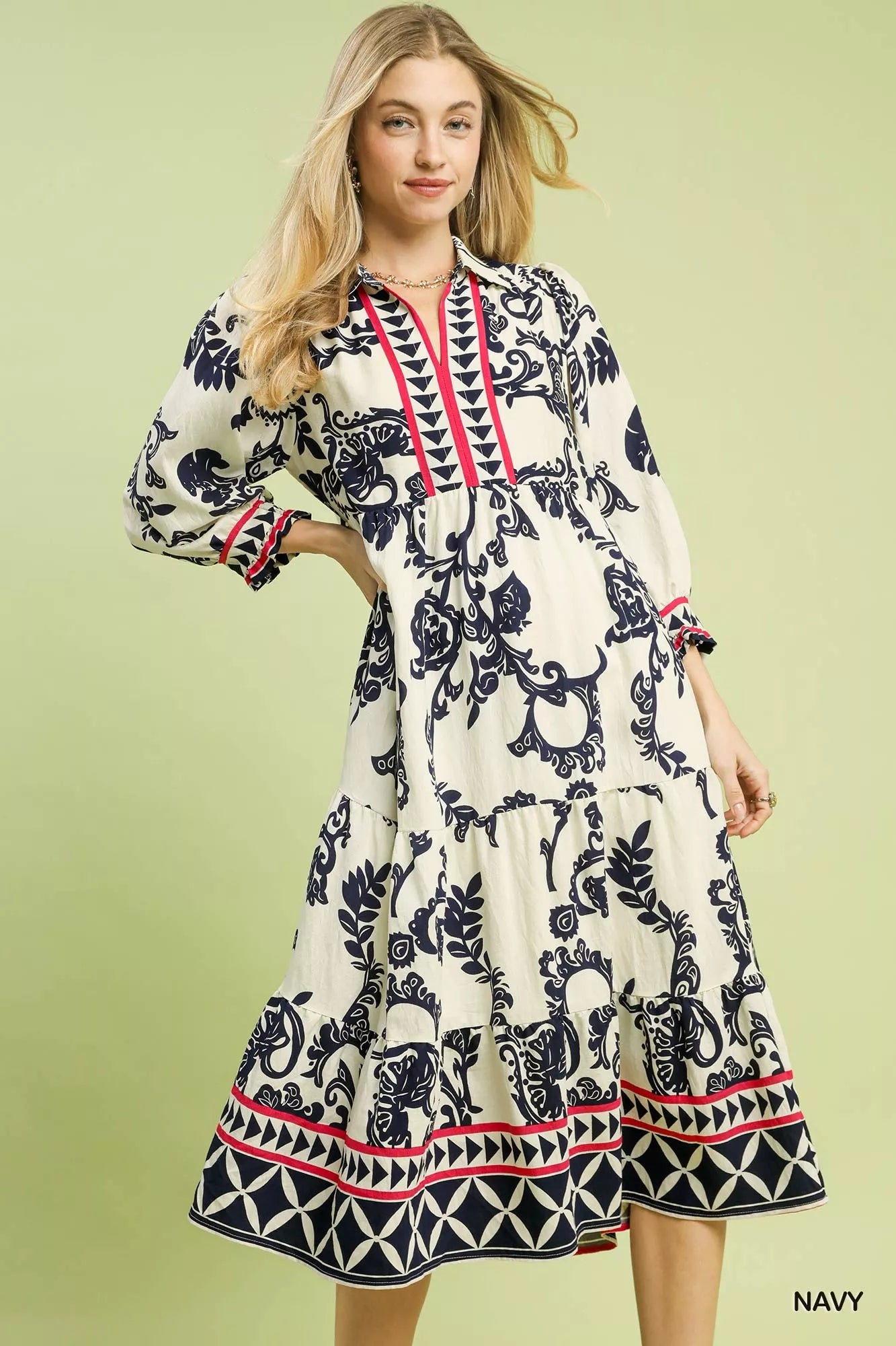 Boho Print Tiered Midi Dress