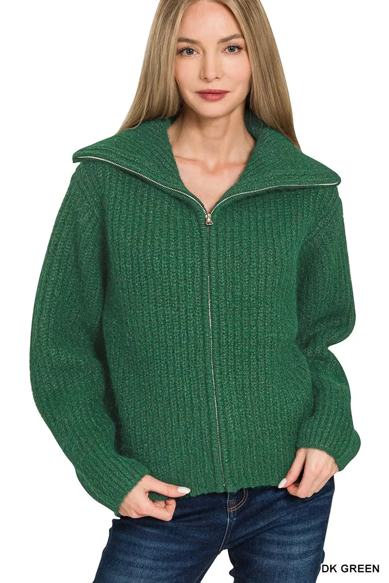 High Neck Full Zip Sweater Cardigan