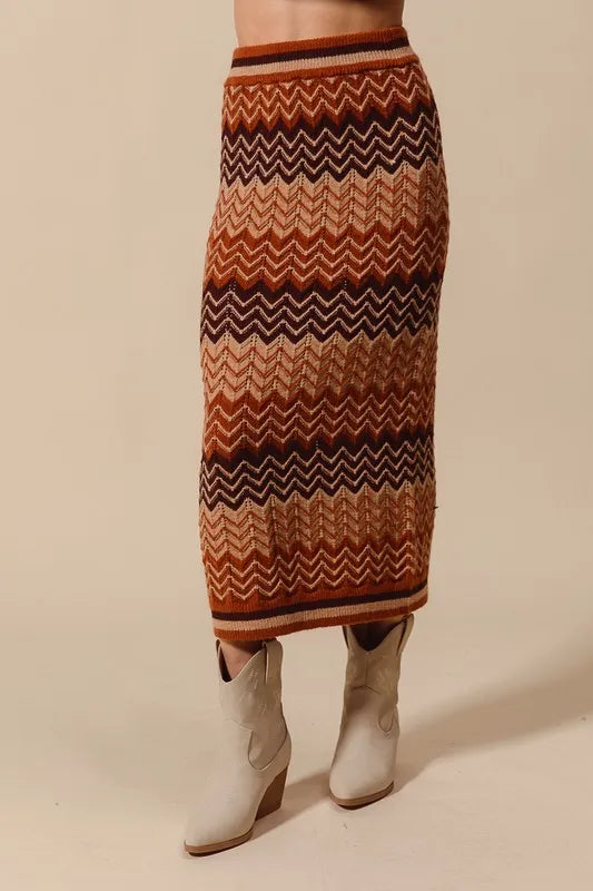 Multi Color Chevron Knit Skirt
