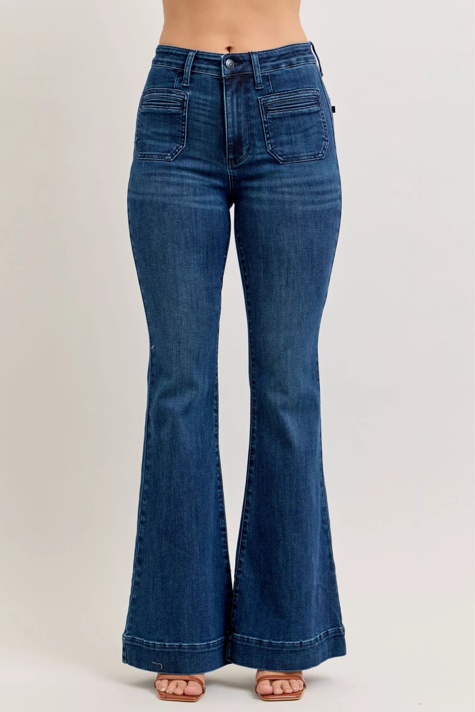 High-Waisted Flare Jeans with Front Pockets