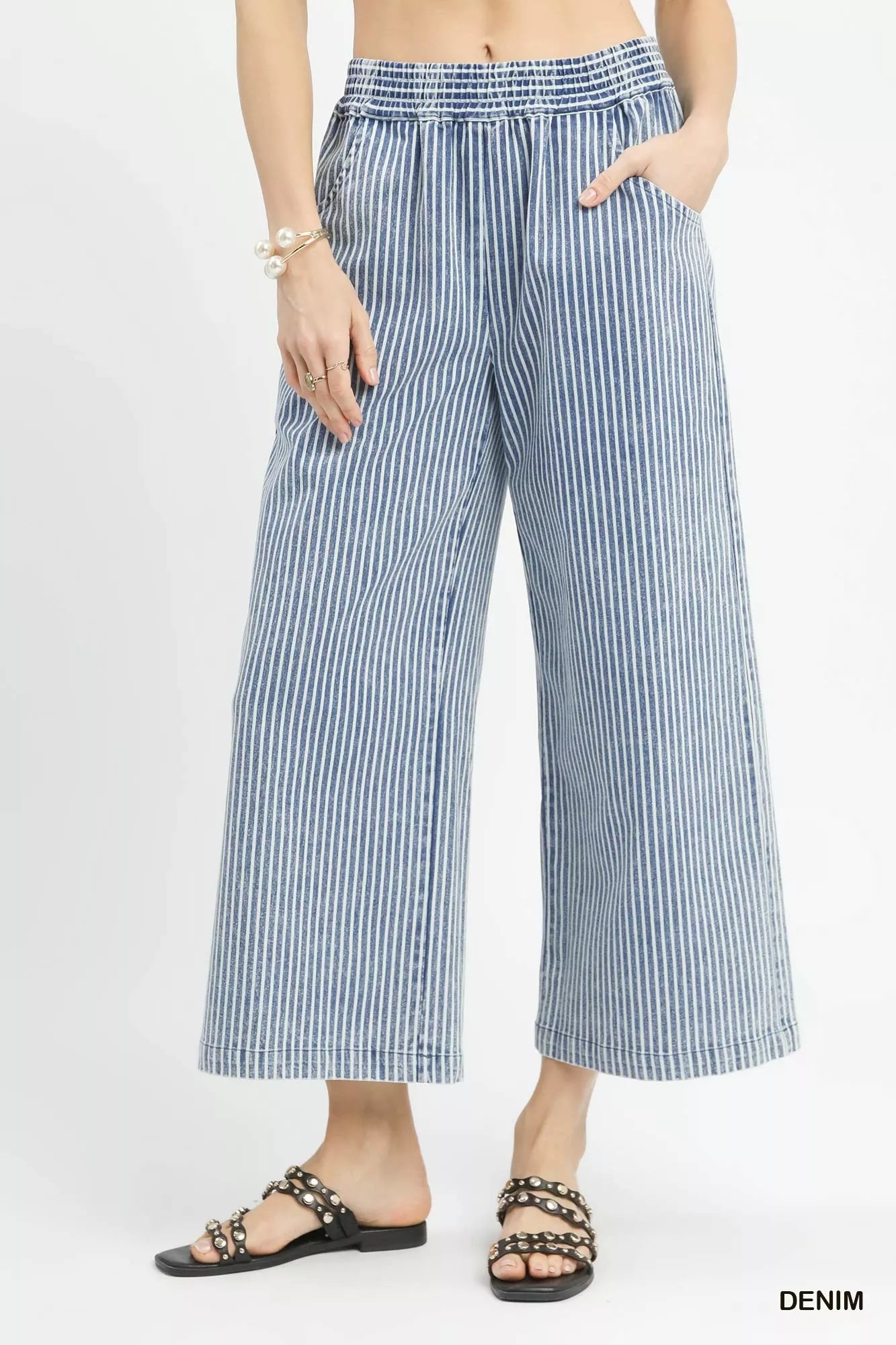 Stone Wash Stripe Wide-Leg Pants