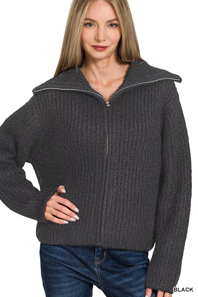 High Neck Full Zip Sweater Cardigan