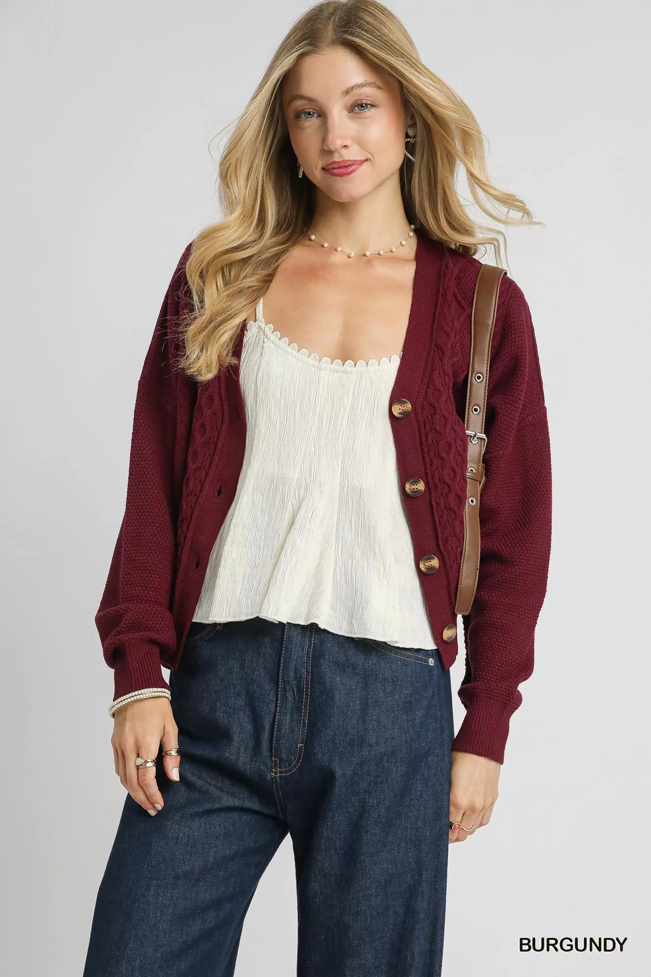 Chunky Cable Knit V-Neck Button-Up Cardigan