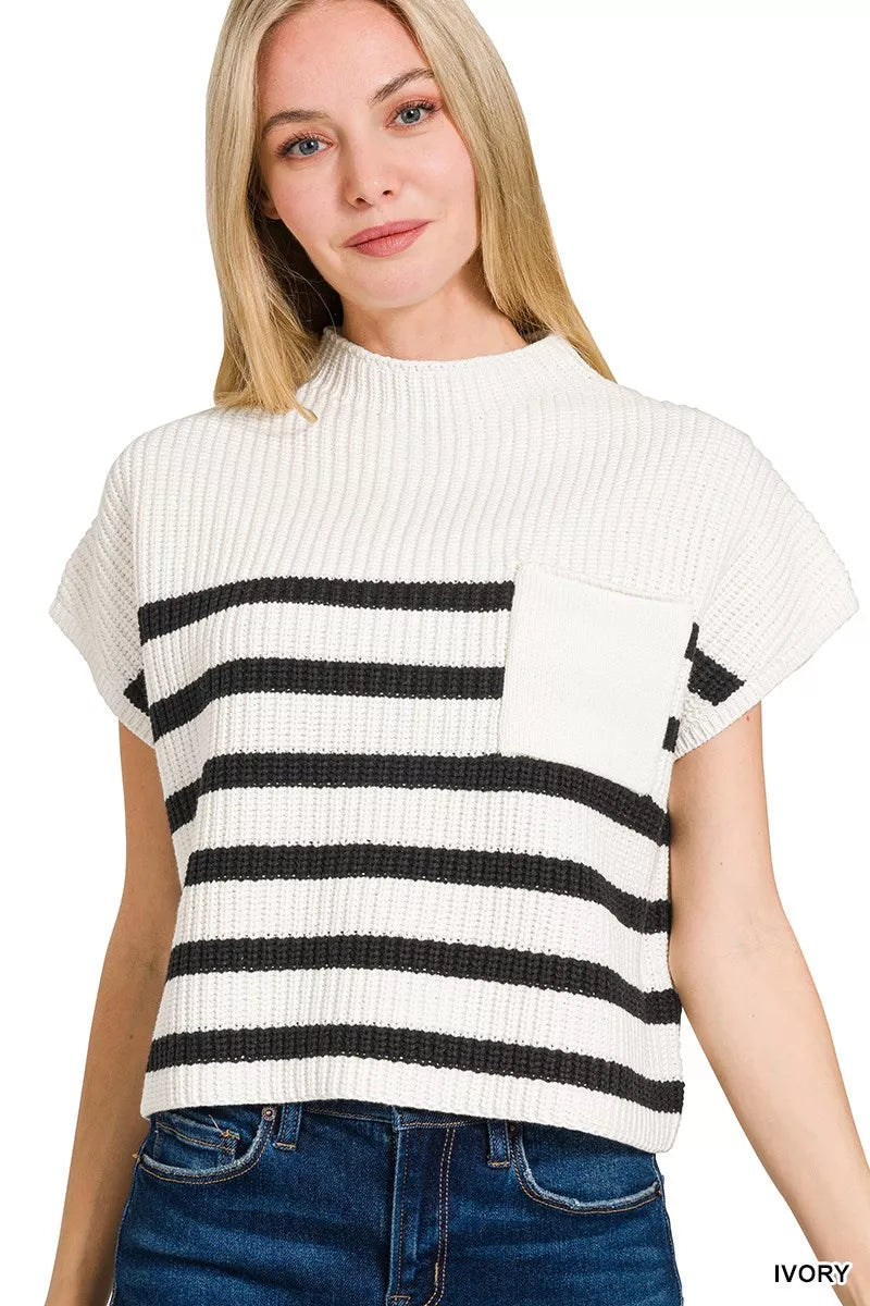 Short Sleeve Stripe Sweater