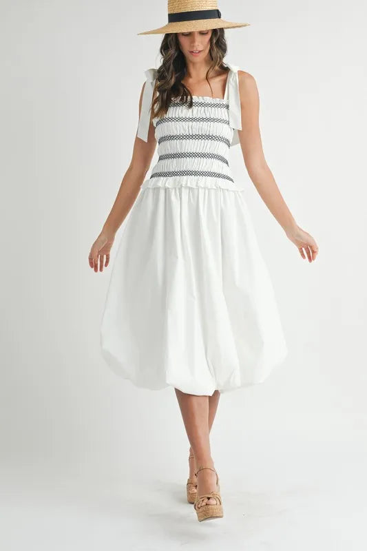Smocked Bodice Bubble Midi Dress