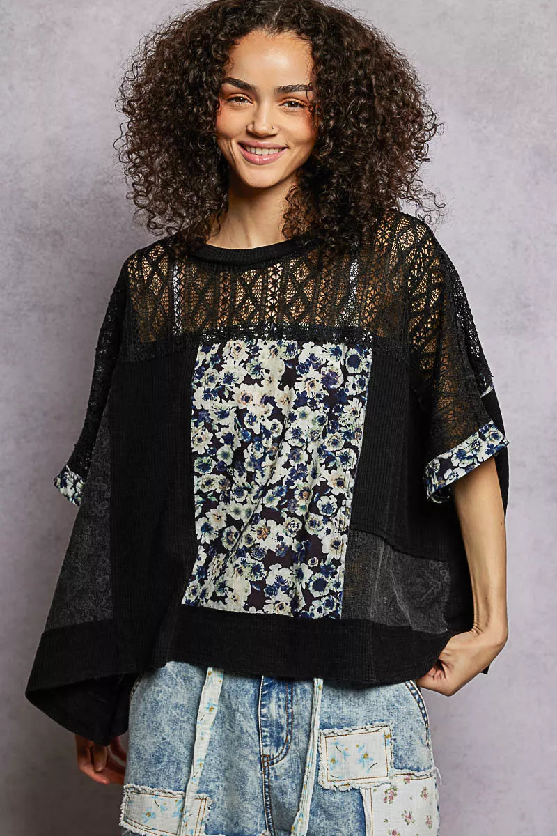 Floral Patchwork Lace Accent Blouse