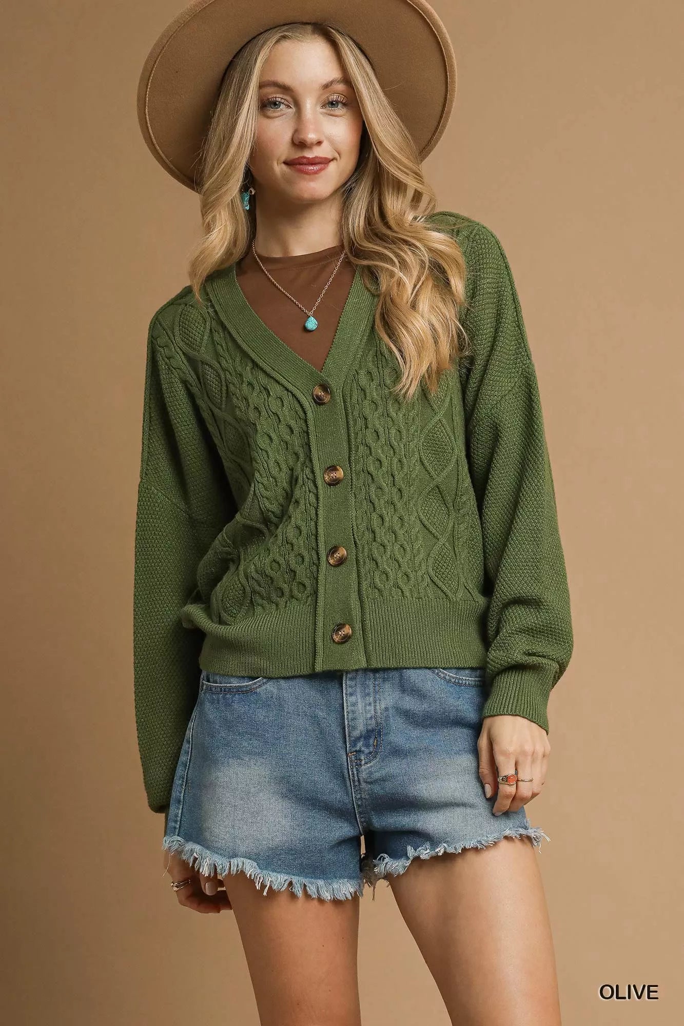 Chunky Cable Knit V-Neck Button-Up Cardigan