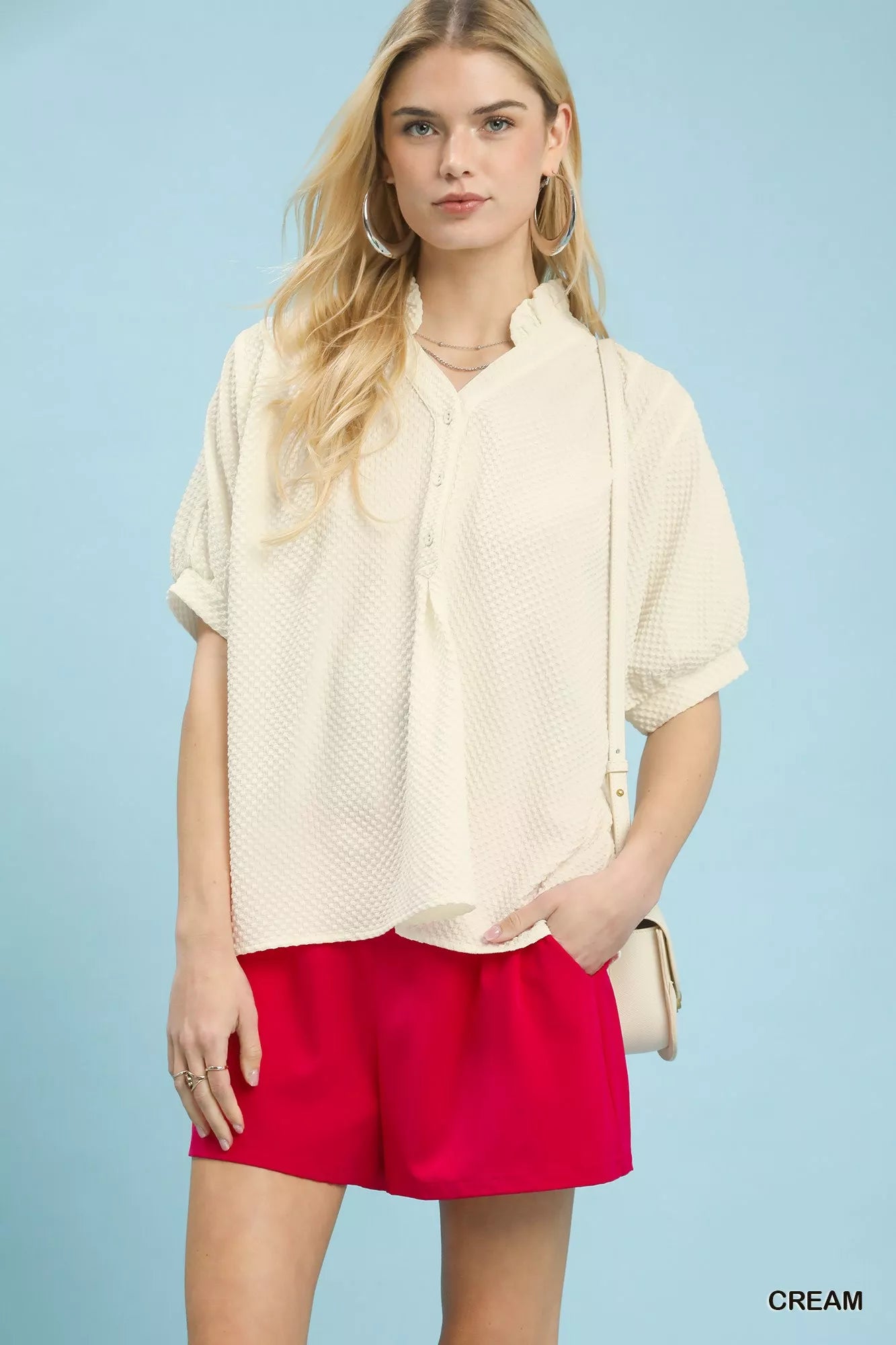 Textured Jacquard Short Sleeve Top