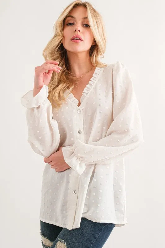 Polka Dot Ruffle Detailed Blouse Top