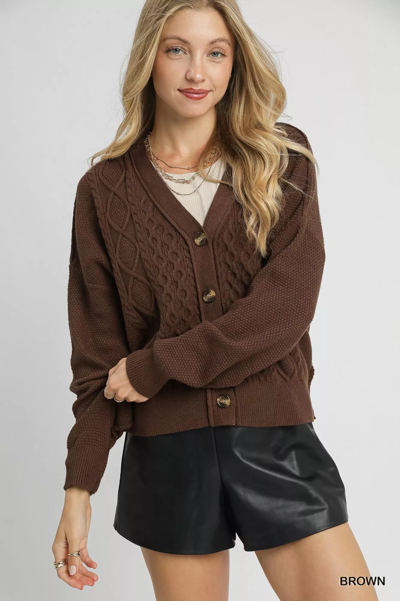 Chunky Cable Knit V-Neck Button-Up Cardigan