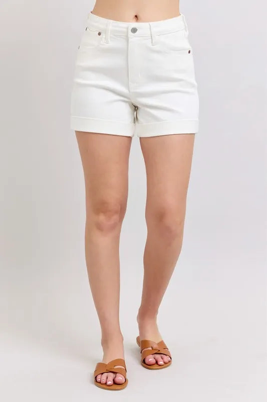 Full Size High Waist Double Roll Cuff Denim Shorts Plus Size