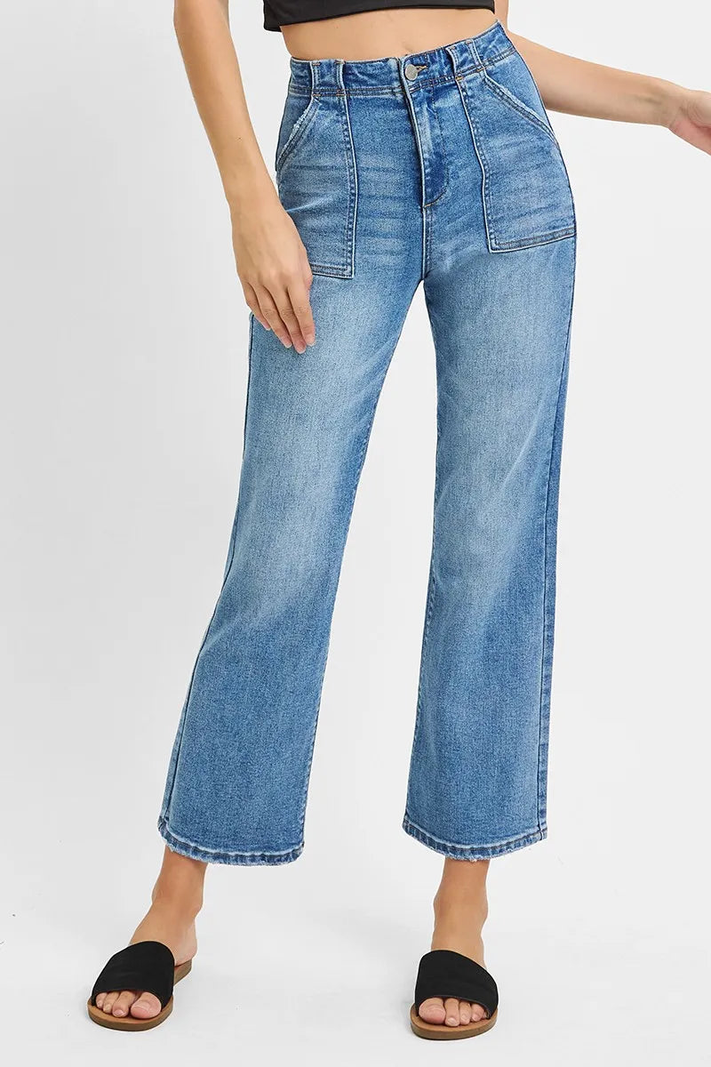 Full Size High Waisted Bootcut Cropped Jeans Plus Size