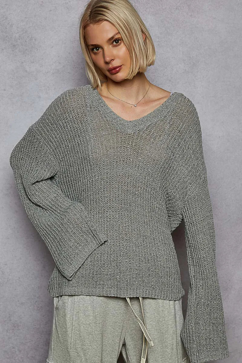 Oversized V-Neck Knit Top