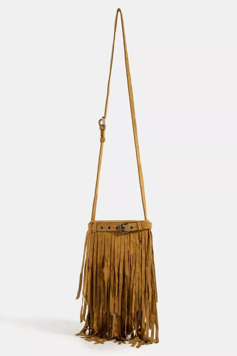 Long Fringe Bucket Shoulder Bag