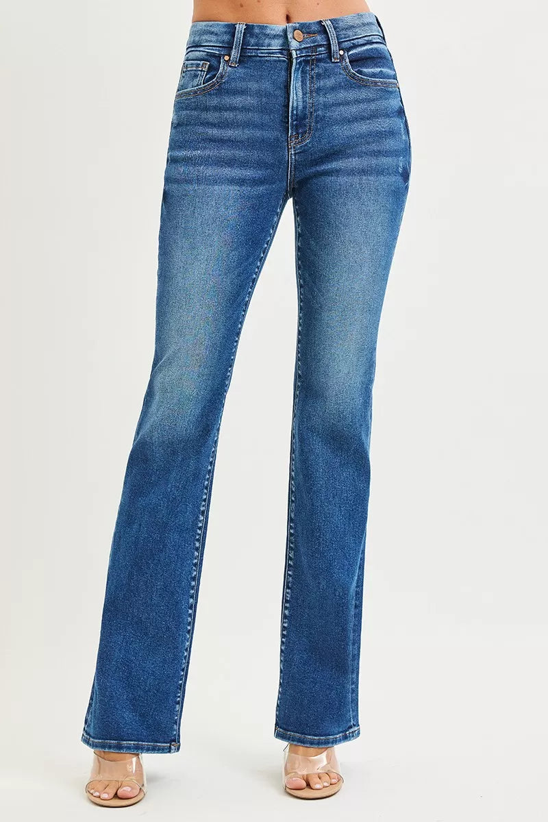 High Rise Bootcut Jeans With Distressed Details