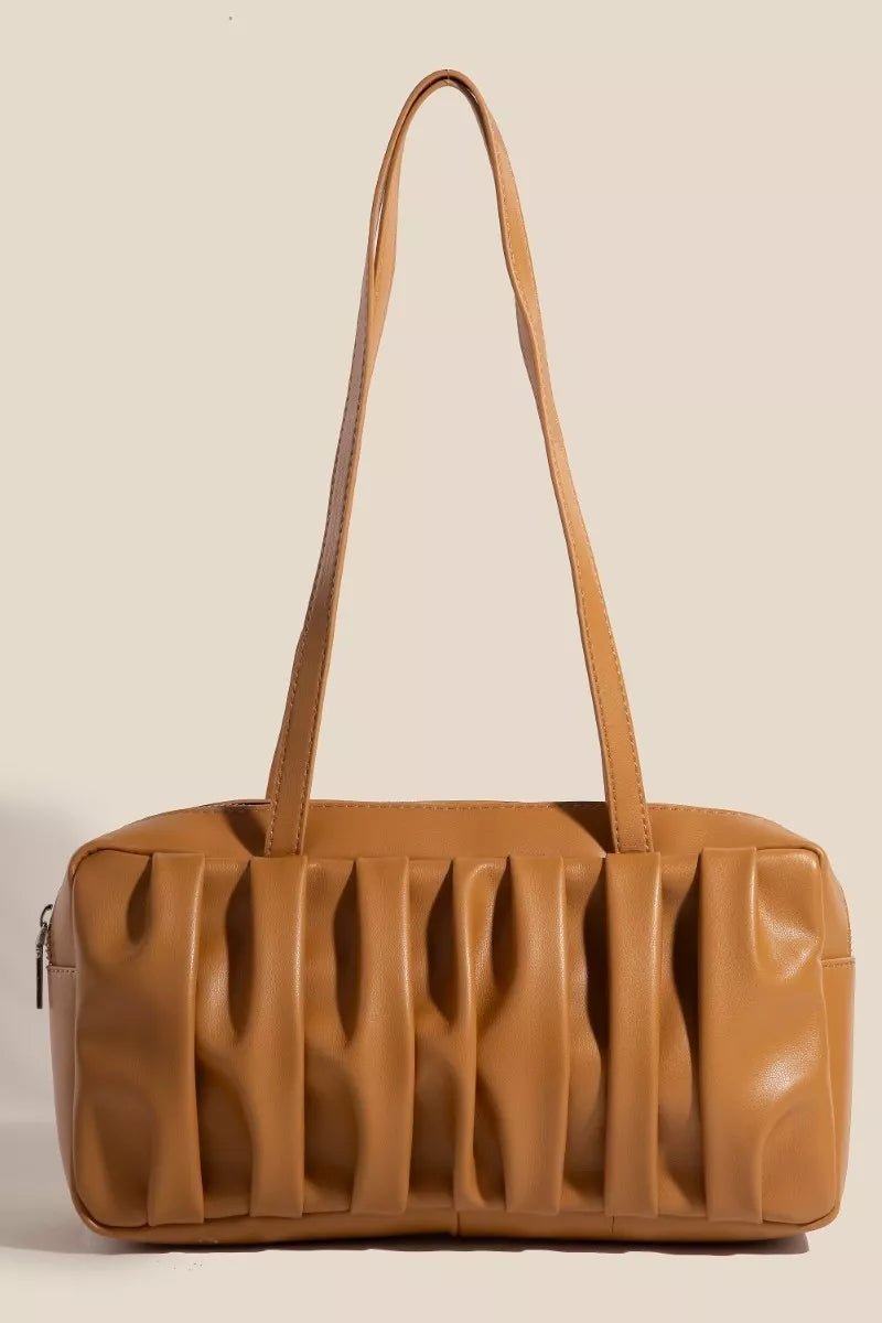 Pleated Leather Rectangle Hand Bag