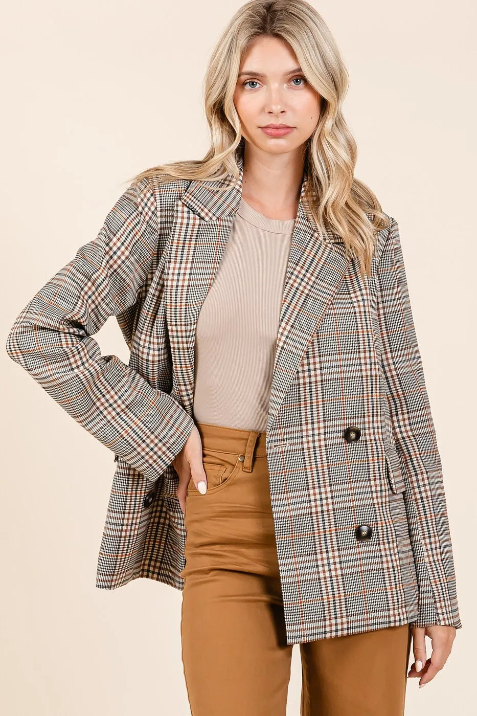 Plaid Double Breasted Relaxed Fit Blazer