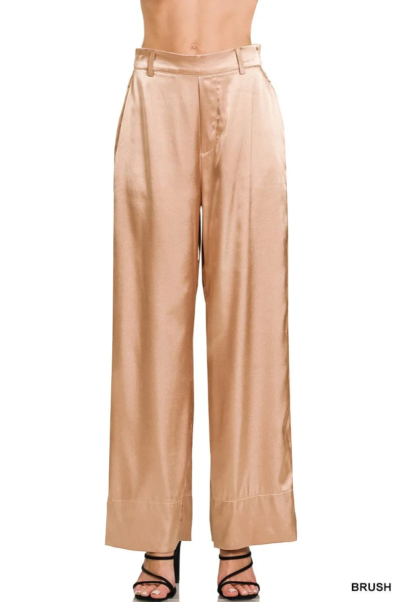 Wide-Leg Satin Pants