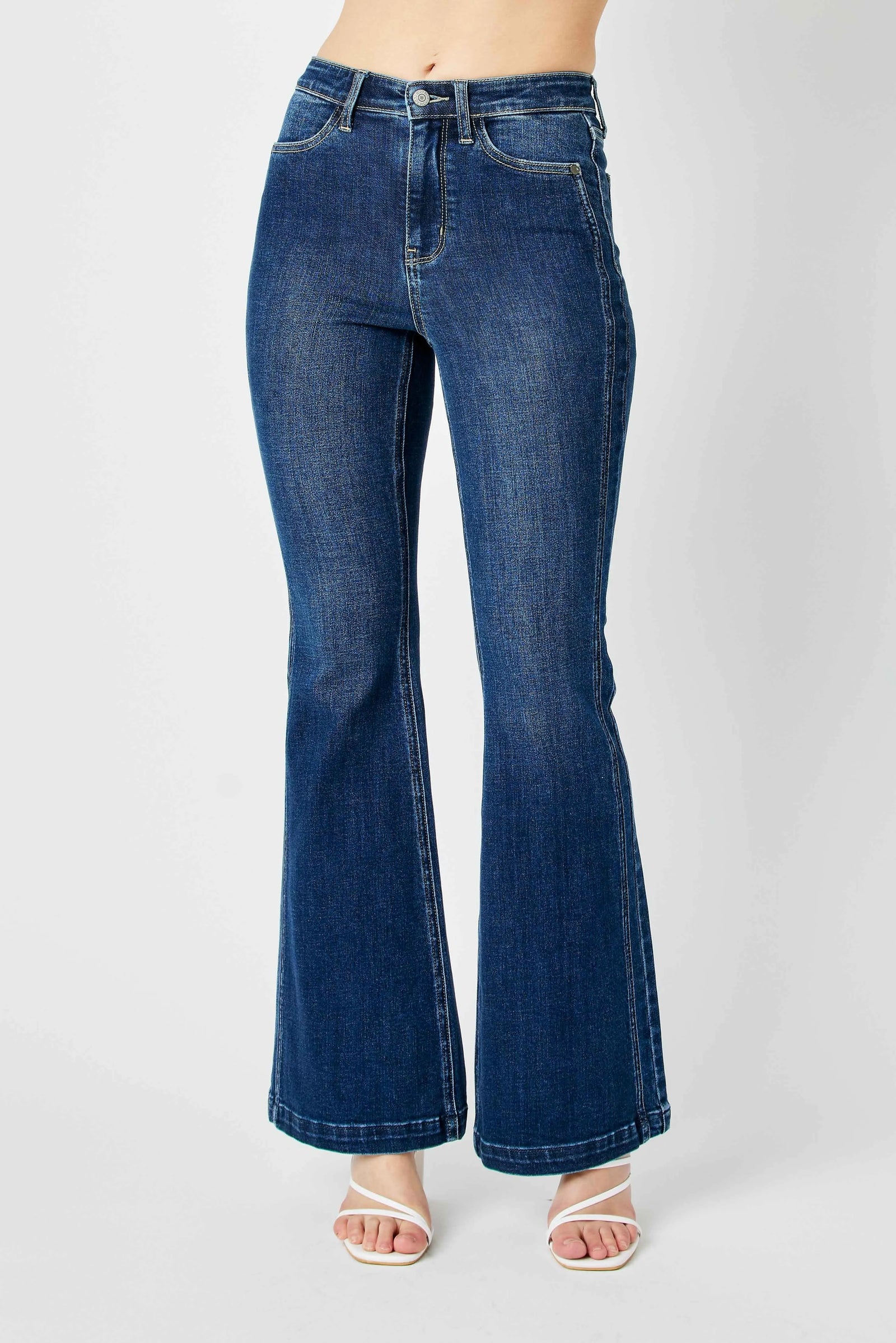 Full Size Hw Angled Side Seam Detail Flare Jeans Plus Size