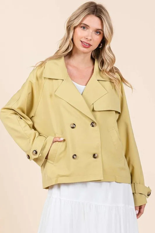 Double Breasted Long Sleeve Trench Coat Jacket