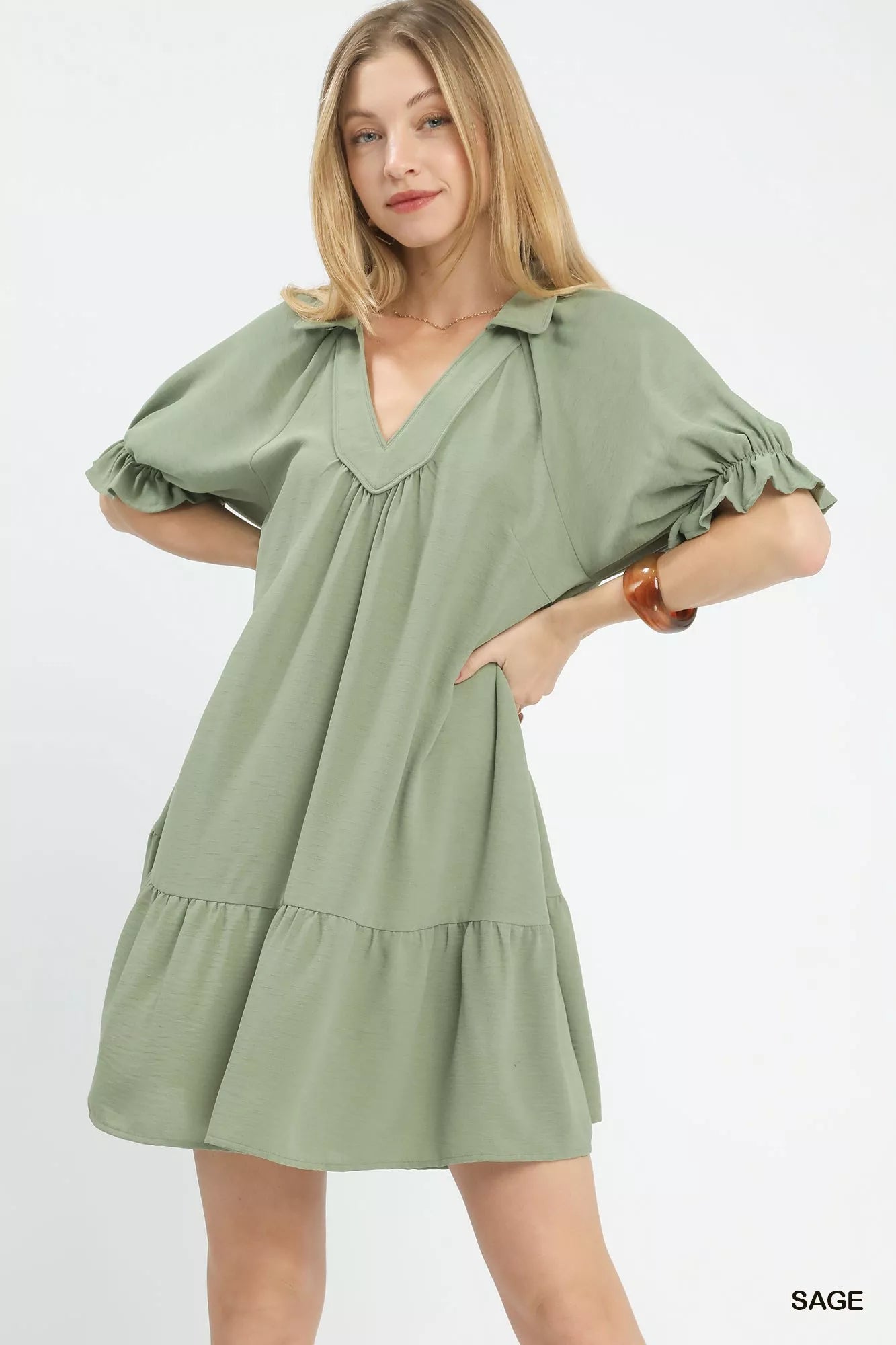 Tiered Puff Sleeve Babydoll Dress