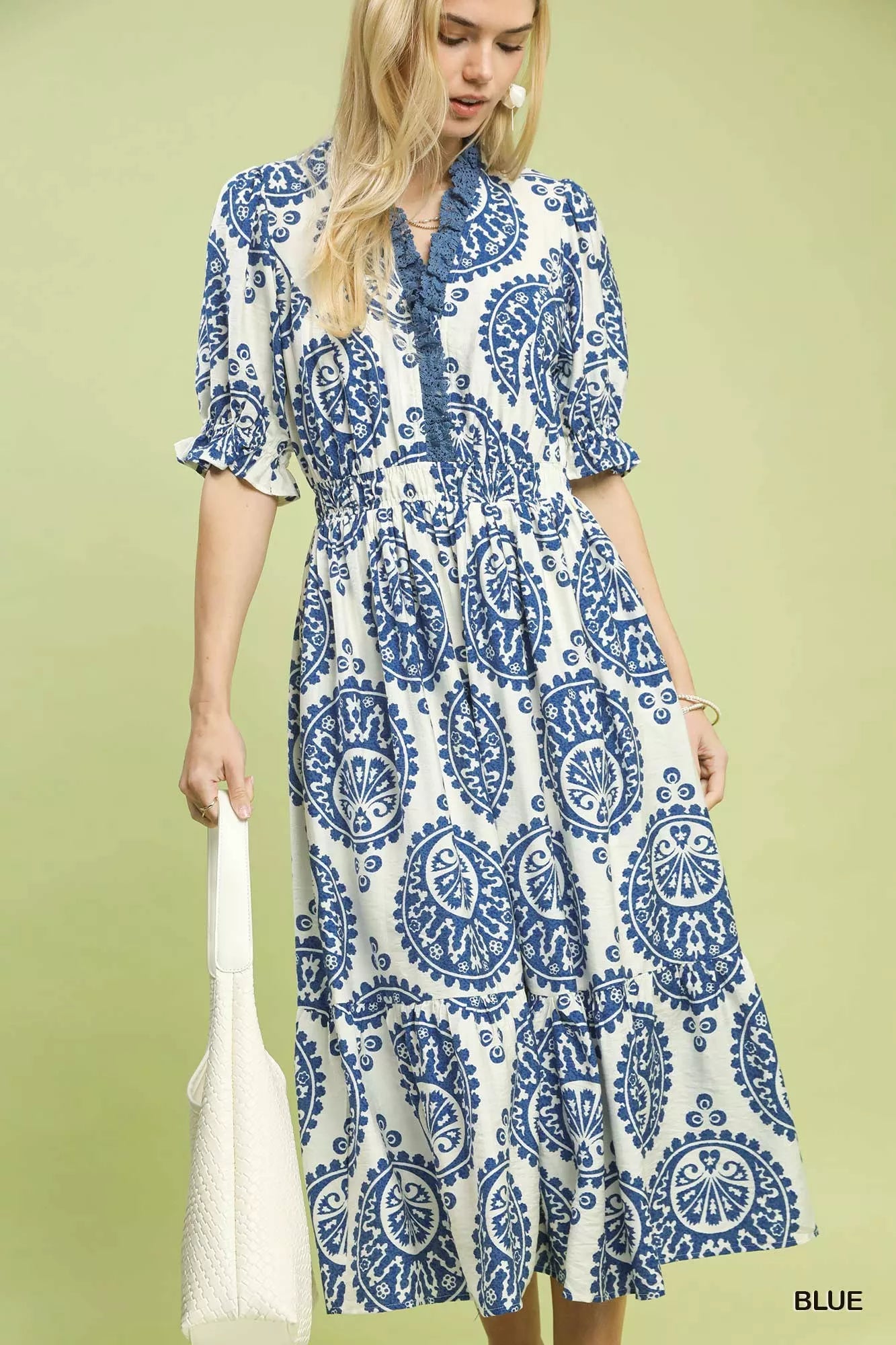 Paisley Smocked Waist Midi Dress