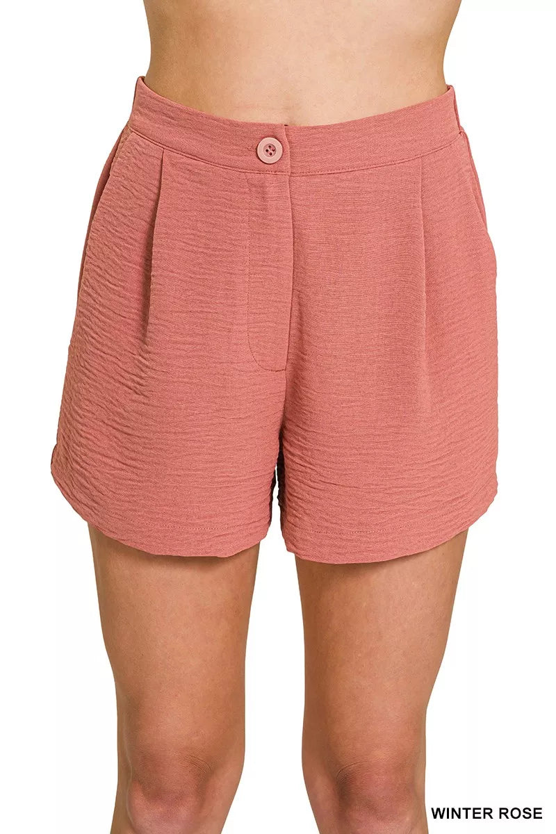 Woven Airflow Back Elastic Waist Shorts
