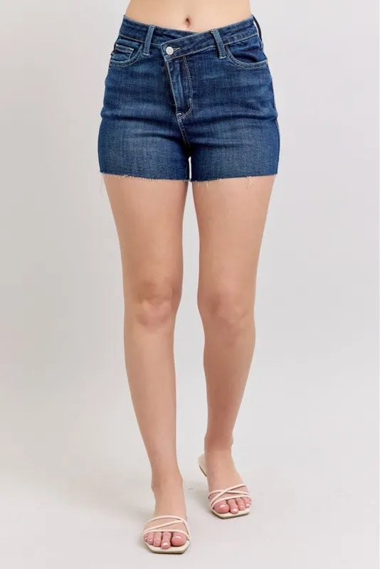 Full Size High Waist Criss-Cross Waistband Denim Shorts Plus Size