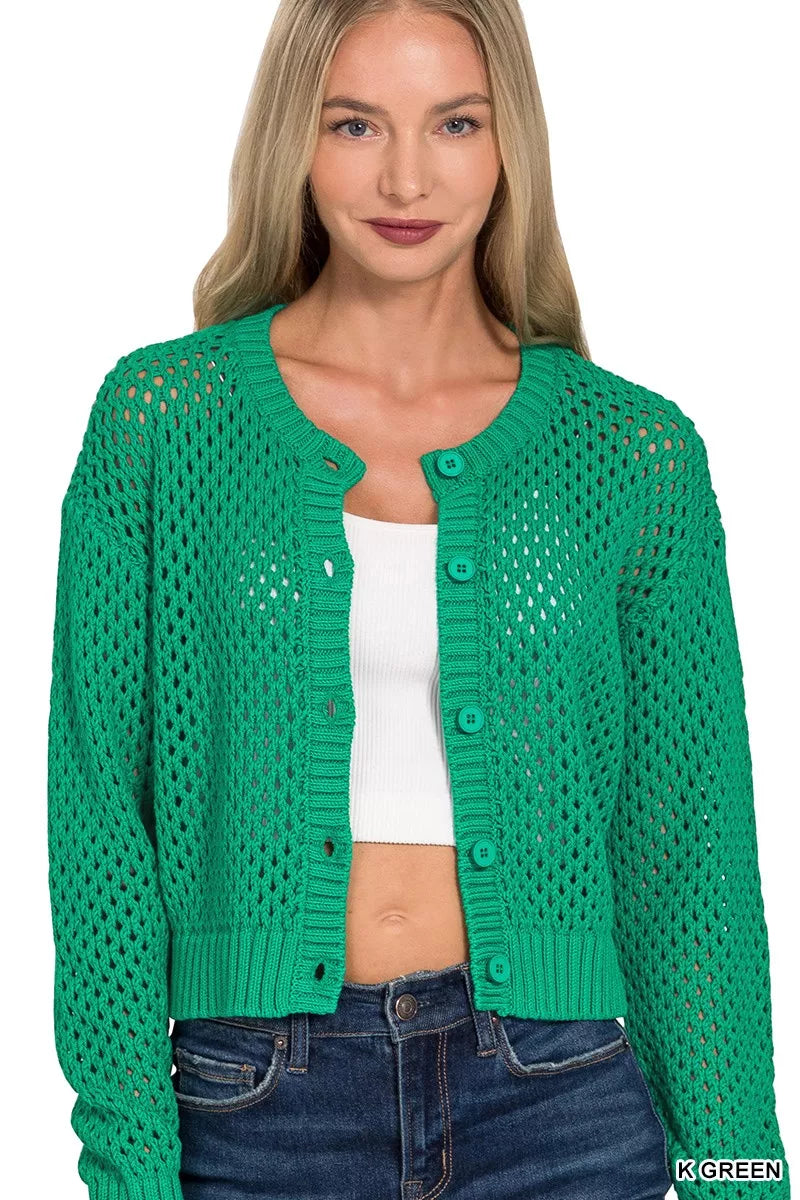 Button Down Lightweight Crochet Cardigan Sweater