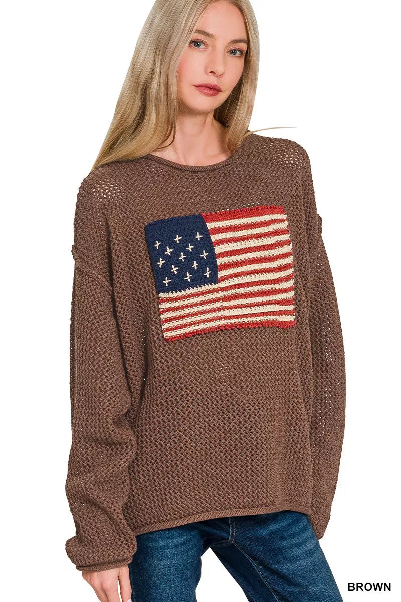 American Flag Crew Neck Sweater