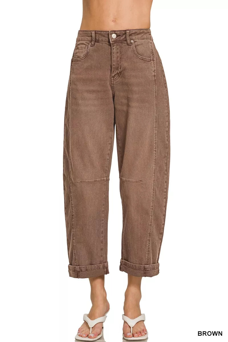 High Rise Barrel-Leg Cropped Jeans